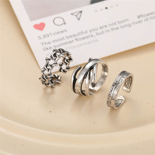 Gothic Poker Ring Set for Women Vintage Spades Ace Silver Plated Retro Rhinestone Charm Billiards Rings Finger Jewelry