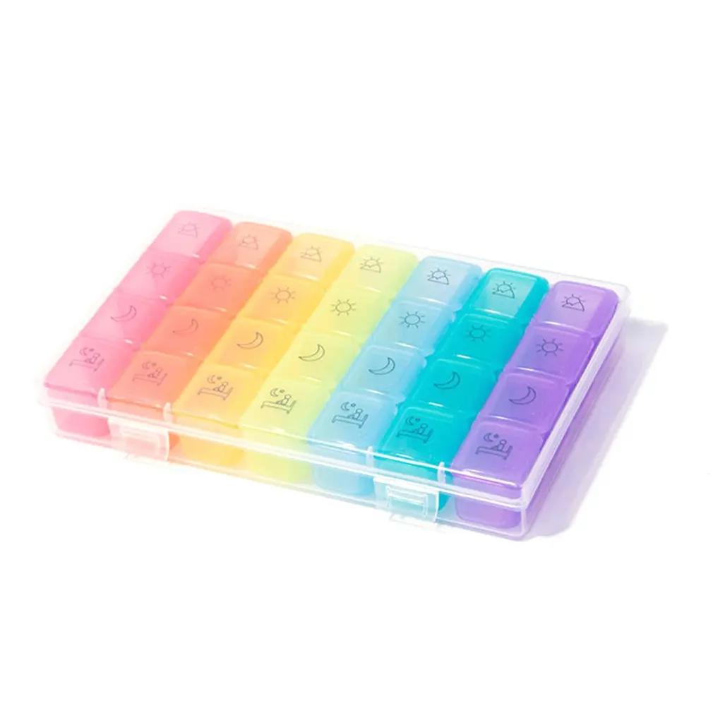 

28 Grid Rainbow Medicine Box One Week Pp Pill Box Large Capacity Division Professional Fashion Good Life
