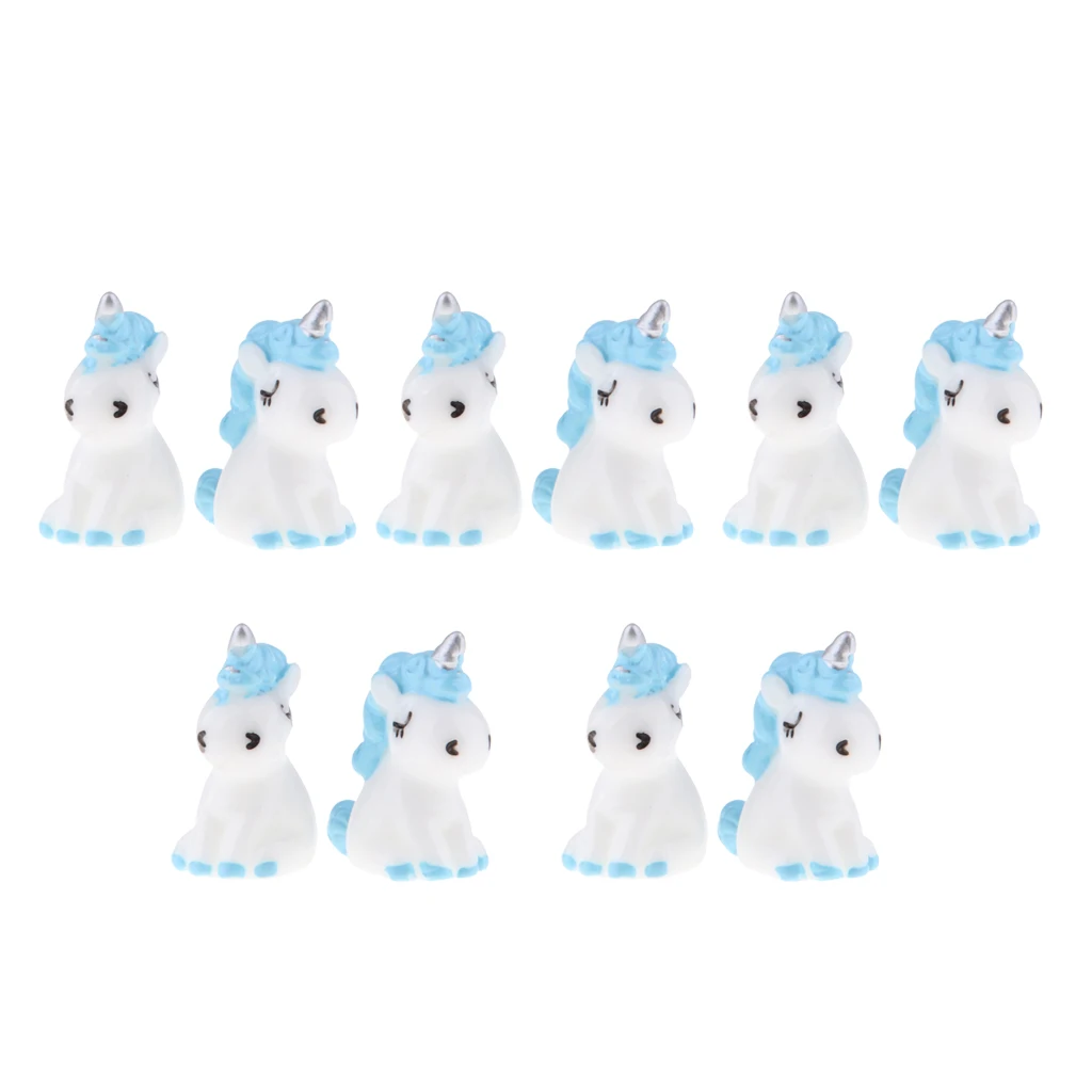 10Pcs Lovely Miniature Mini Unicorn Christmas DIY Resin Fairy Home Garden Craft Bonsai Dollhouse Succulent Ornaments Gifts Blue