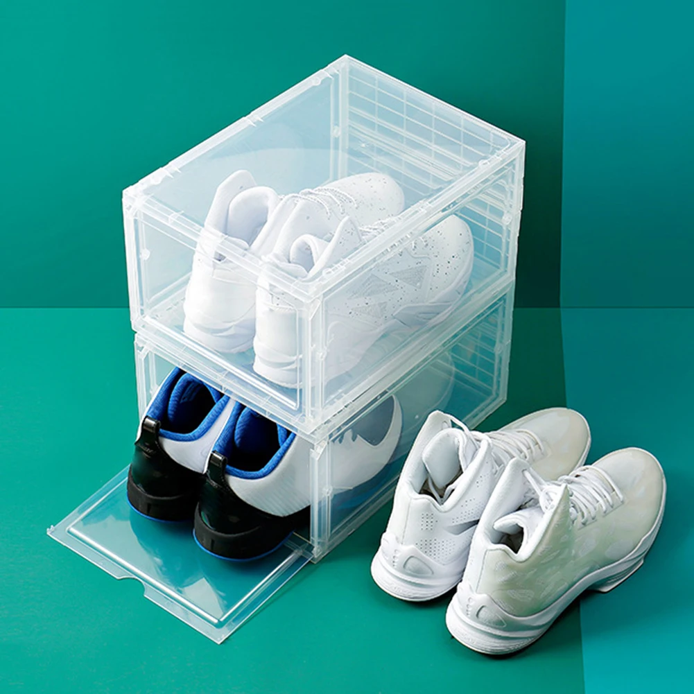 1Pc Plastic Clamshell Stackable Dustproof Shoes Storage Container Display Box Organizer Easy to Assemble