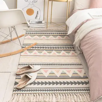 

28Cotton and Linen Tassel Woven Carpet Floor Mat Door Bedroom Tapestry Decorative Blanket Tea Living Room Carpet Area Rug