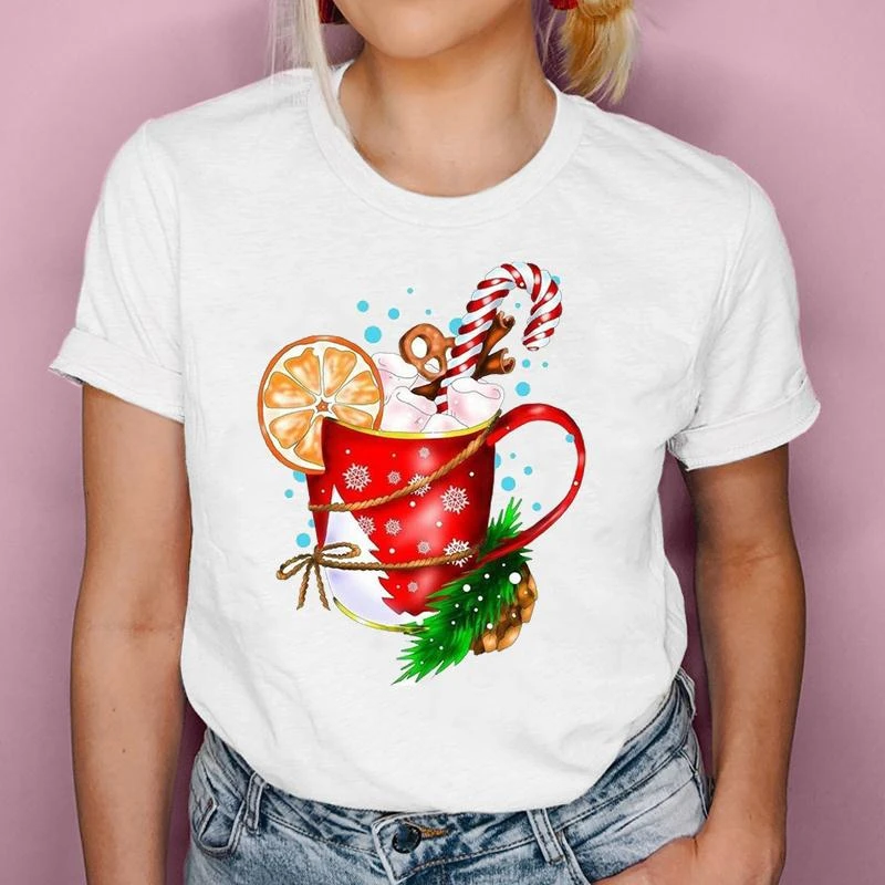 fangst bøf Lænestol Graphic T-shirt Women 2022 Trend Cute Holiday Fashion Happy Christmas New  Year Cartoon Female Tops Tees Tshirt Clothes - T-shirts - AliExpress