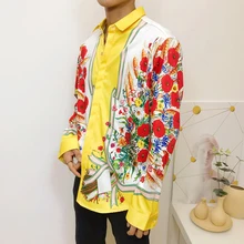 Истинный ревеллер красные цветочные рубашки Роза Мужская рубашка с длинным рукавом королевская желтая розовая рубашка цветок Мужская блузка хип хоп топы для ночного клуба