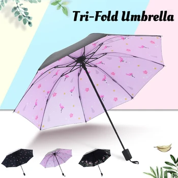

Flamingo Tri-Folded Umbrella Frame Thickening Anti-UV Umbrella Dustproof Umbrella Internal Printing Portable Sunshade Umbrella