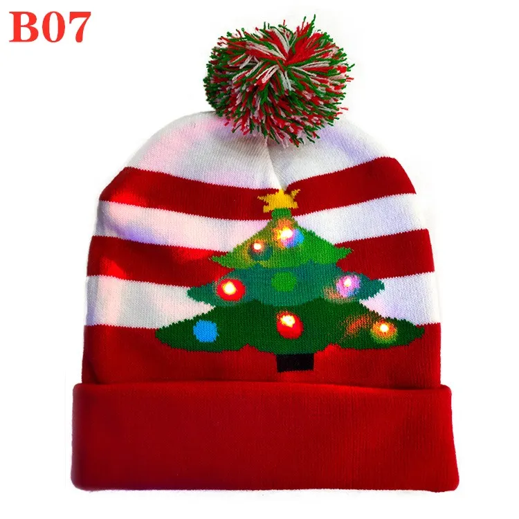 Wholesale New Children LED Christmas Hat With Lights Winter Warm Cartoon Knitted Pompom Beanie Cap For Kids Christmas Decoration