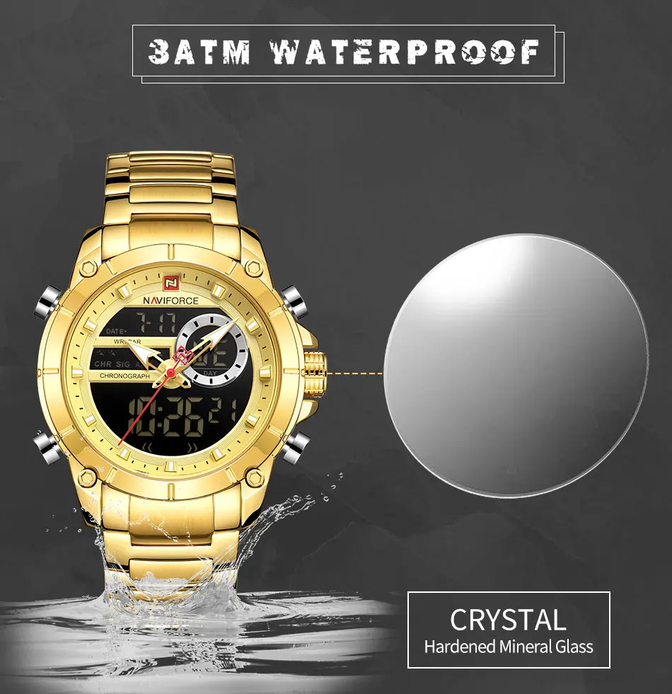 Лидирующий бренд NAVIFORCE, мужские военные модные часы, кварцевые наручные часы, сталь, водонепроницаемые, двойной дисплей, мужские часы, Relogio Masculino