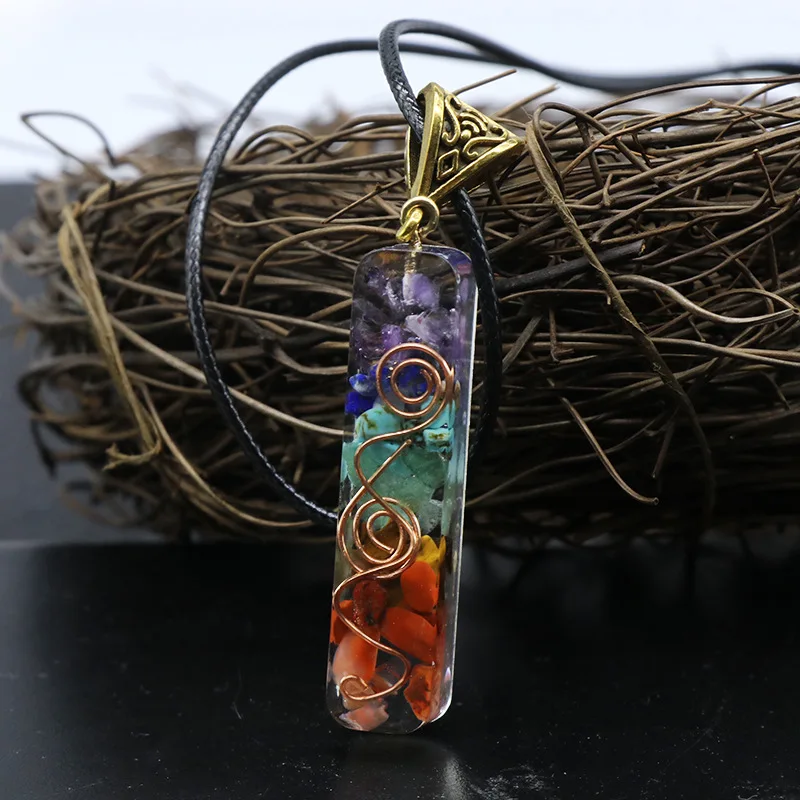 Retro Reiki Healing Colorful Chips Stone Natural Chakra Orgone Energy Pendant Necklace Pendulum Amulet Orgonite Crystal Necklace - Image 3