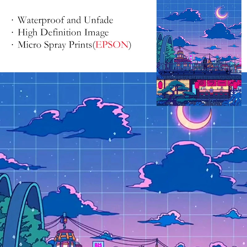 Canvas Wall Art Cartoon View Street Prints Poster Home Decoration Night Tree Manga Cute Painting For Bedroom Modular Pictures
