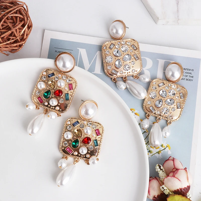 

JURAN 2020 Boho Simulated Pearls Dangle Earrings Women High Quality Charm Maxi Statement Drop Earrings Christmas Brincos Jewelry