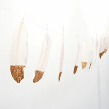 

Gold Dipped Feather Garland Banner for Bohemian Wedding Party Bridal Baby Shower Teepee Decorations Boho Decoration Home Wall