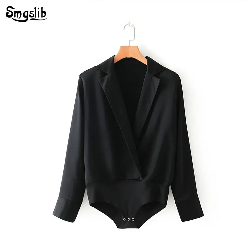 

2019 England urban office lady solid notched blusas kimono blouse shirt combinaison femme combinaison femme bodysuit women