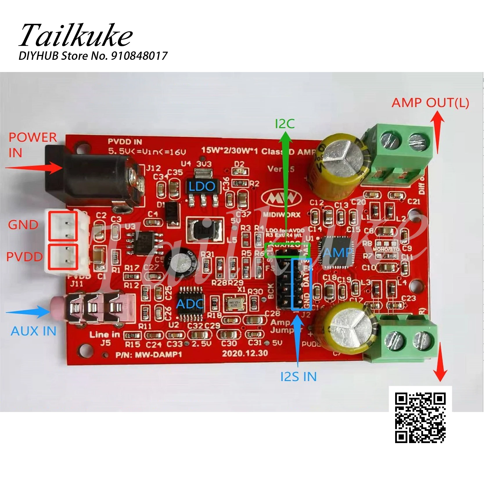 30w Class D Digital Power Amplifier Board (2 Channels) Ssm3582