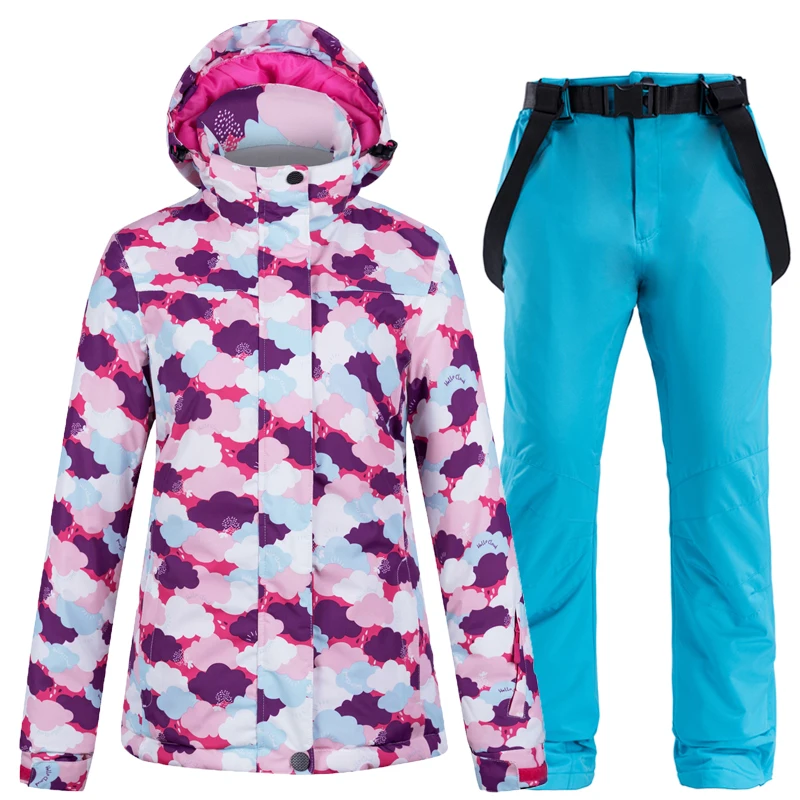 30 °C теплый лыжный костюм женский бренд женские лыжные куртки и брюки теплые водонепроницаемые дышащие лыжные и сноубордические костюмы