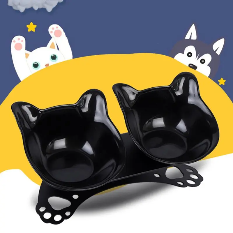 

Dog Cat Double Bowls with Raised Stand Pet Food Water Feeder 15° Tilted Platform Non-slip Drinking Dispenser Puppy Kitten Feedin