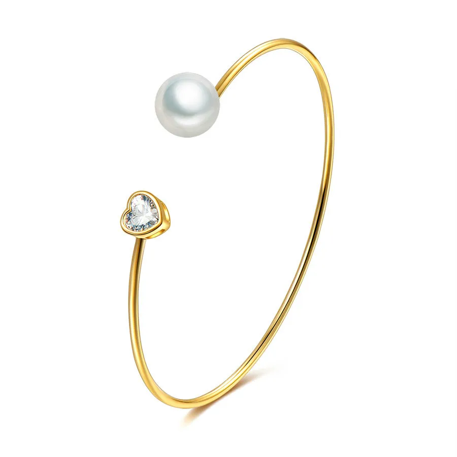

jingyang Adjustable Gold Silver Love Heart Bracelet Pearl Open Manchette Circus Simple Korean Charm Bracelets For Women