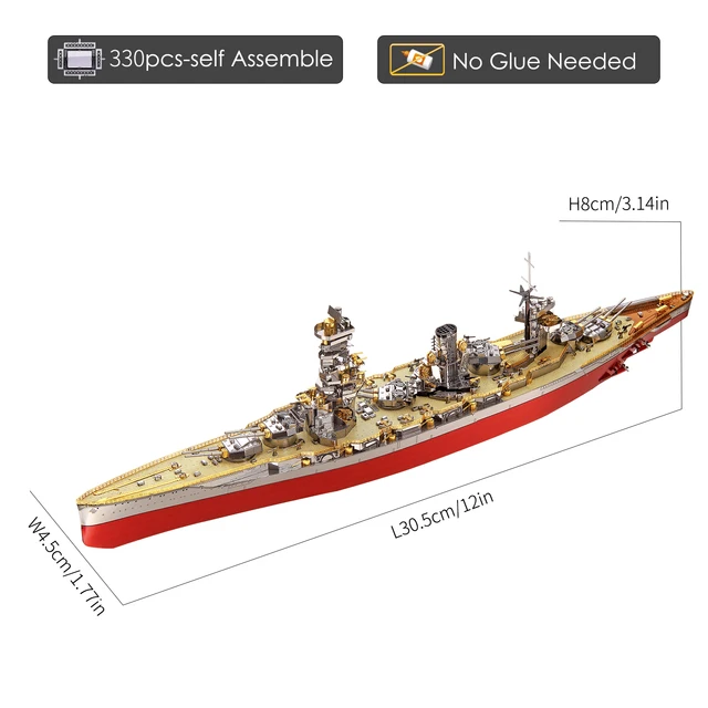 Piececool 3D Metal Puzzle Model Building Kits-Fuso Battleship DIY Jigsaw Toy ,Christmas Birthday Gifts for Adults Kids 3