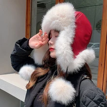 Chapeau d'hiver chaud en fourrure moelleuse pour femme, couvre chef de bombardier coupe vent, couvre chef de Ski, couvre chef Ushanka russe, HT3992