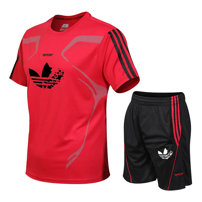 

Summer New Men's Running Sets Quick-drying Breathable T-short+Loose Stretch Sweatpants Jogging Basketball clothes Sports Suits