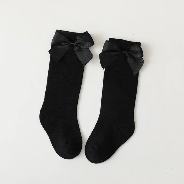New Brand Baby Toddlers Socks Autumn Winter Children Girls Knee High Long Sock Cotton Big Bow Spanish Style Kids Floor Socks Black