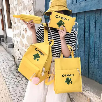 

Fashion School Backpack Set Cartoon Print Women's Canvas Backpack 4-Piece Zip Cartoon Print Backpack Large Capacity Rucksack #20