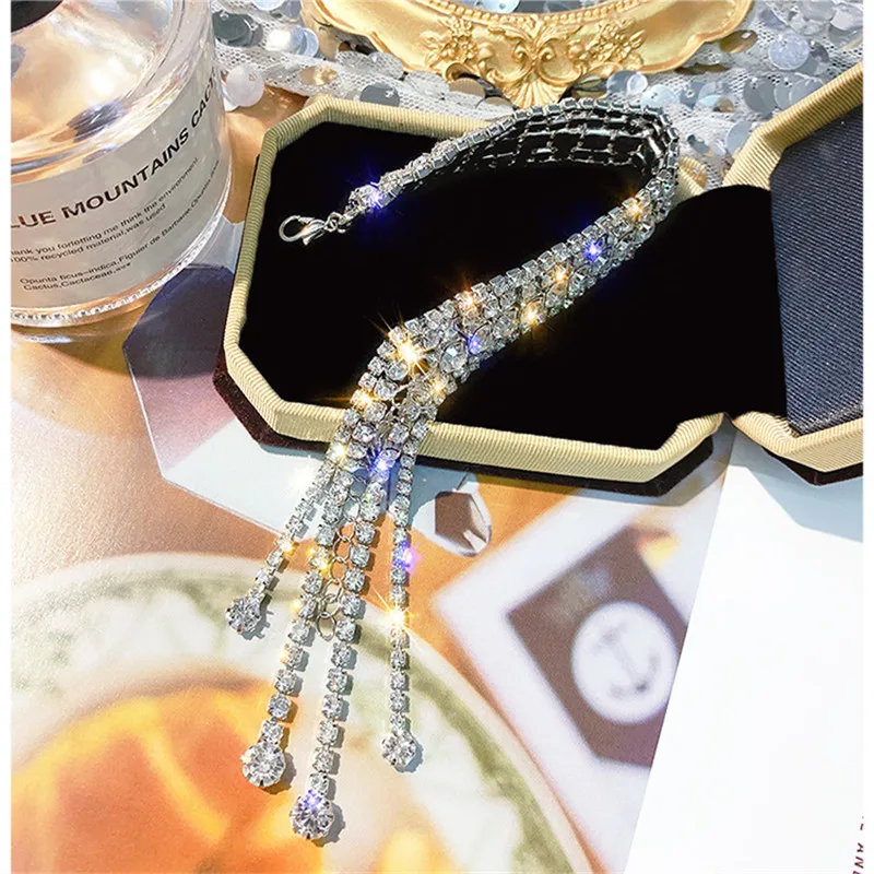 FYUAN Fashion Full Rhinestone Bracelet For Women 2019 Shiny Long Tassel Crystal Bracelets & Bangles Jewelry Gifts