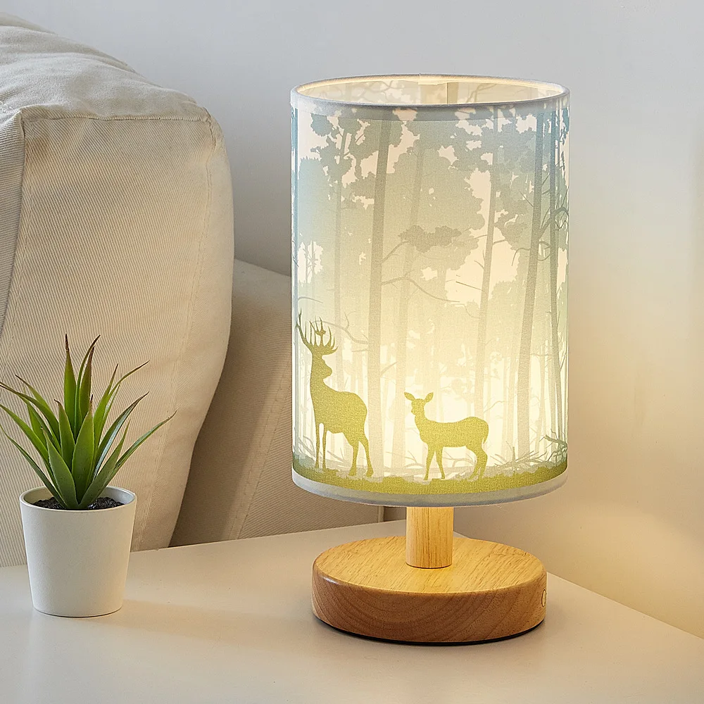 

Simple Fabric Table Lamp Dimmable Linen Table Lamps USB powered energy-saving wooden desk lamp,Wooden warm light Ambient Light