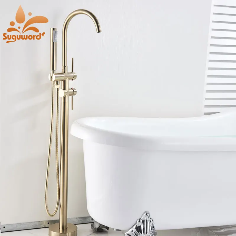 

Suguword Chrome or ORB Floor Standing Faucet ABS Plastic Handheld Shower Bathroom Hot&Cold Tub Mixer Tap Dual Handle
