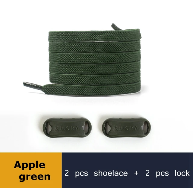 1 Pair Buckle Lock No Tie Shoelaces Elastic Reticulated Woven Flat Shoe Laces Quick Wear In 1 Second Sneakers Lazy Shoelace Army Green