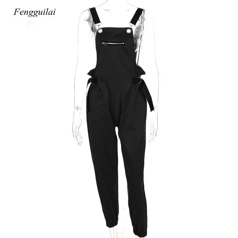 

2021 New Khaki Rompers Womens Jumpsuit Long Elegant Zipper Pockets Sleeveless Adjusted Strap High Waist Cotton Fashion Summer