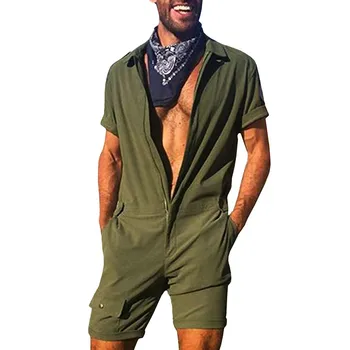 

JAYCOSIN Men Suits Summer Pocket Jumpsuits Fashion Pure-Colour Large Size Clothes Casual Men One Piece Zipper Jumpsuit Homewear