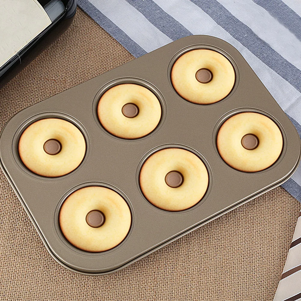 

6 Cavity Carbon Steel Donut Baking Pan Non-Stick Mold Dishwasher Tools Safe Baking Tray for Biscuit Muffins