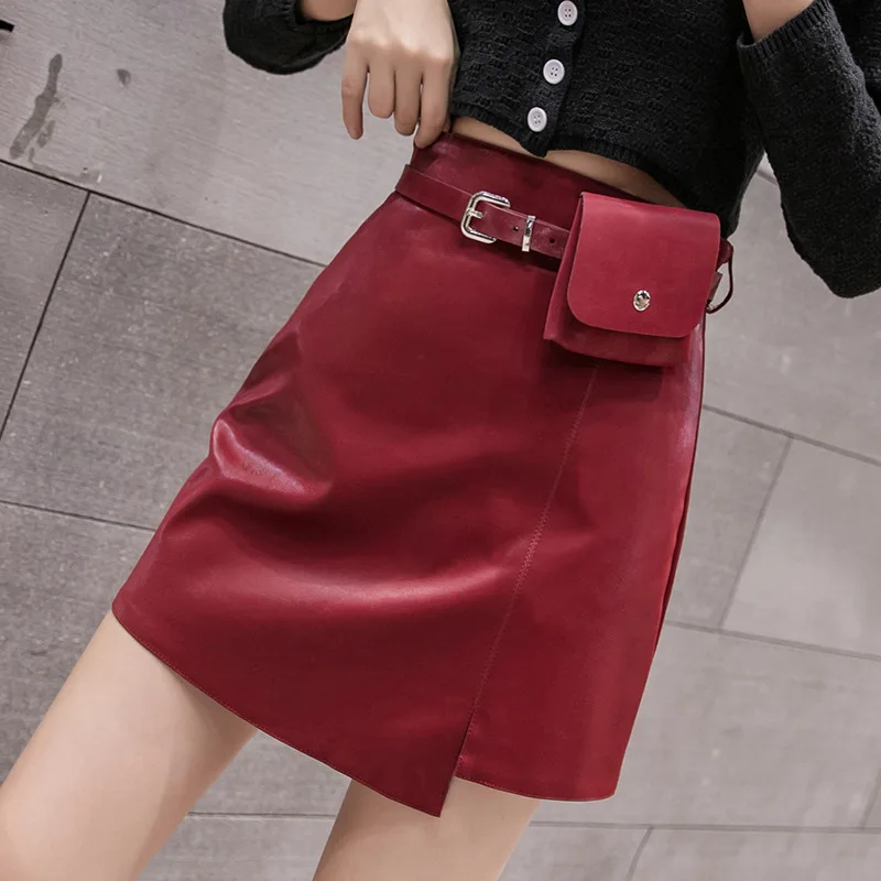 

Photo Shoot 2019 Autumn And Winter New Style Slimming A- line Skirt Short Skirt with Wallet Online Celebrity Small Leather Skirt