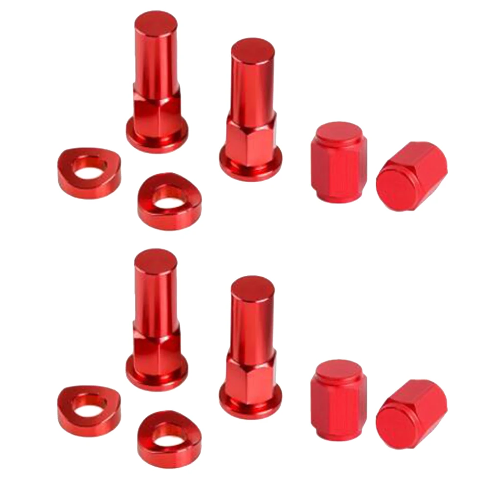 12 X Aluminium CNC Tire Valve Stem Caps & Rim Lock Nut Washer Anodised - Red
