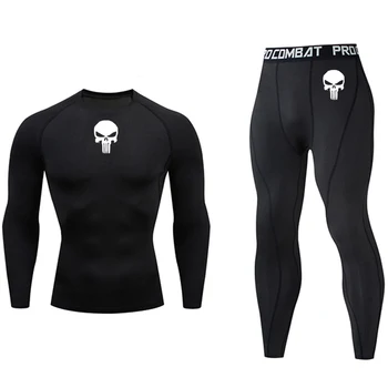 

New Thermal underwear Set Winter warm Dry fit Compression rashgard Male workout shirts Skull MMA Tactical Tights thermal suit