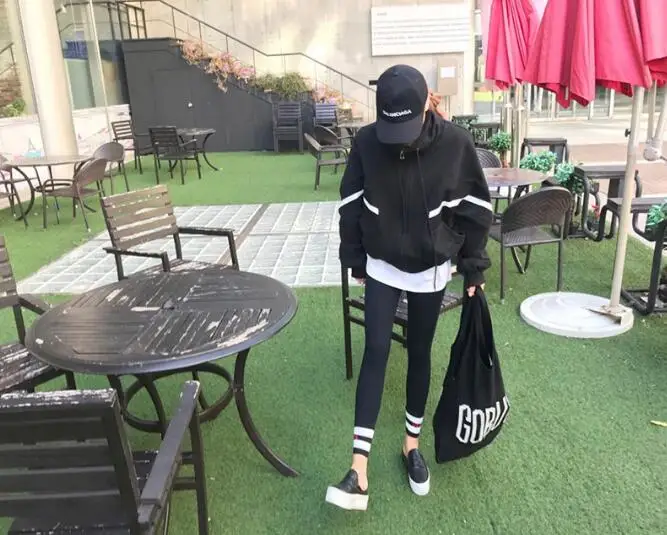Harajuku Женская толстовка в полоску с рукавом «летучая мышь» со стоячим воротником на молнии, свободные толстовки, повседневный джемпер, топы