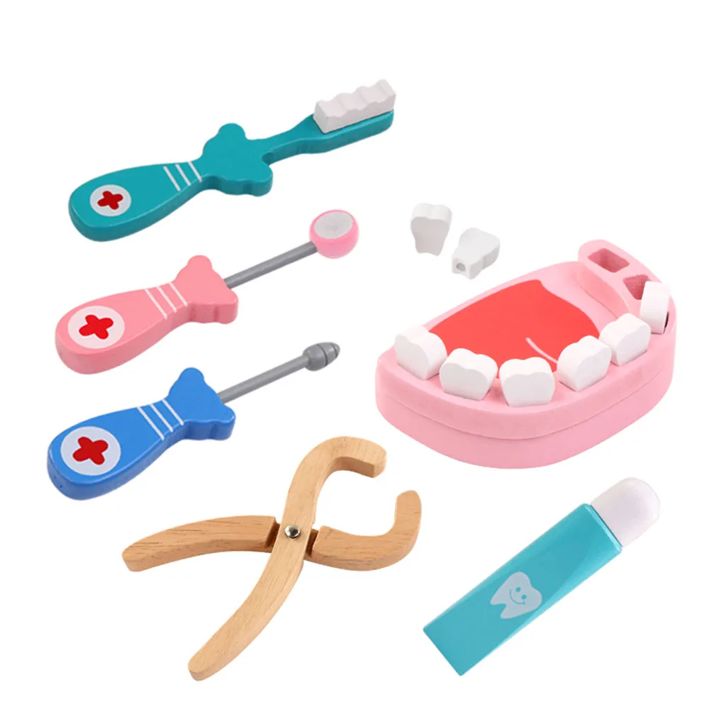 6pcs/set cute style wooden toys dentist oral hygiene kit for dental clinic gift kids gift