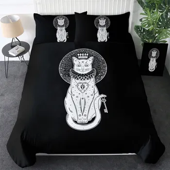 BeddingOutlet Black Cat Bedding Set Witchcraft Magic Duvet Cover Moon Stars Comforter Cover Egyptian Cat God Bed Set Dropship 6