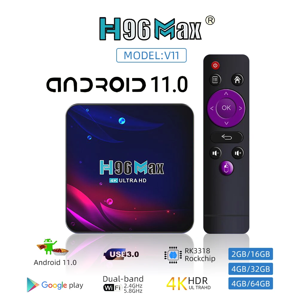 Приставка Смарт-ТВ H96 Max Android 11 Wi-Fi BT 2 4 + 32/8/64 ГБ | Электроника