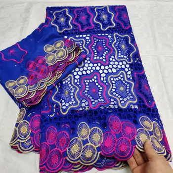 

Royal blue Swiss Voile Lace Material Embroidery High Quality African 100% Cotton Lace Fabric For Wedding Dress 7yards FL10223