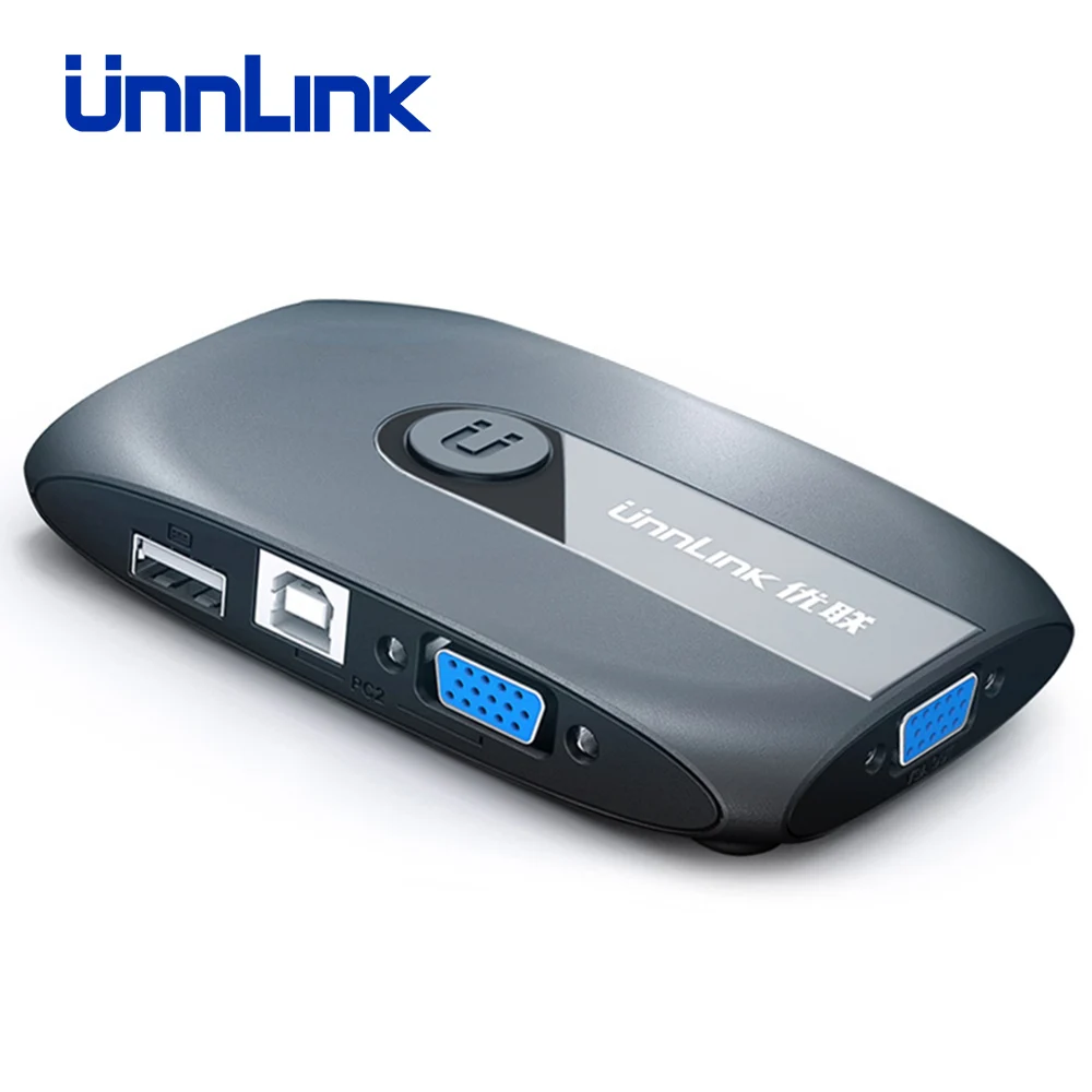 Unnlink 2X1 VGA KVM Switch Box Selector with Extender 2 Ports USB 2.0 Sharing Monitor Mouse Keyboar