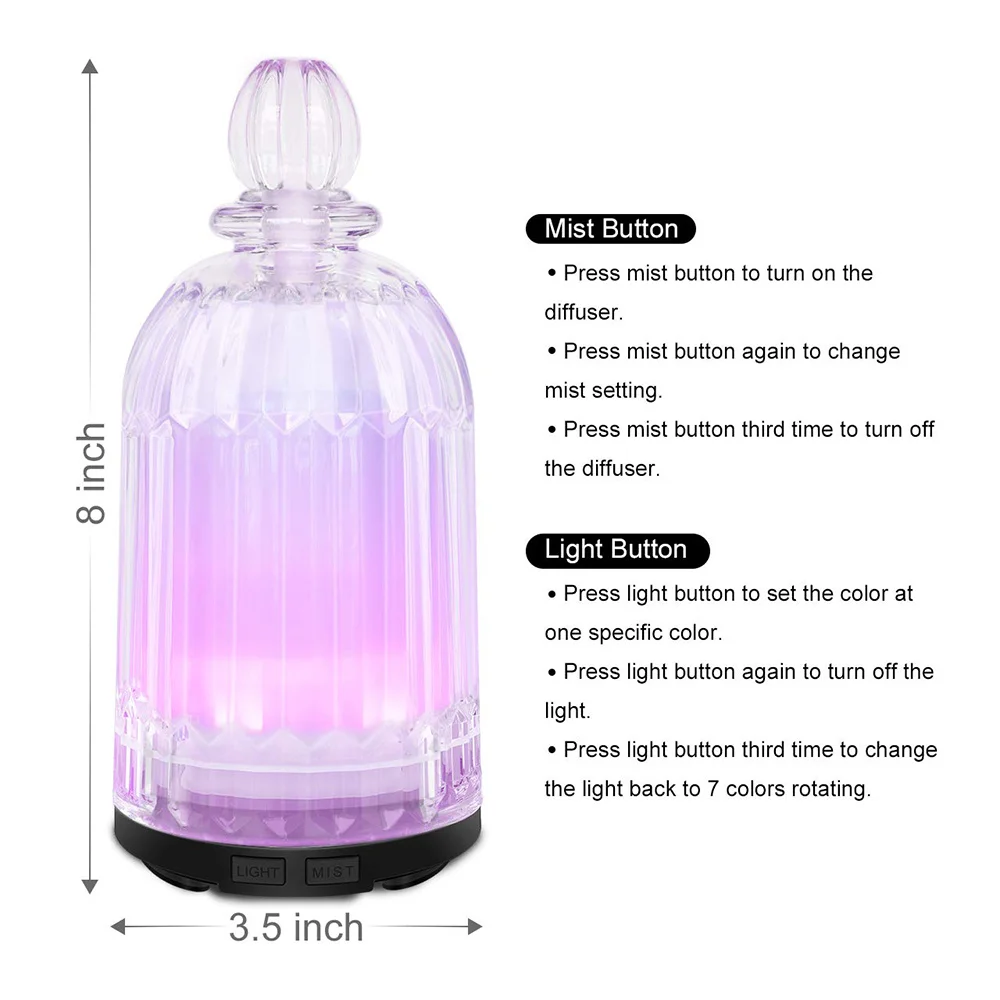 120ML Essential Oils Diffuser Glass Ultrasonic Aromatherapy Diffuser with Adjustable Mist Mode Waterless Automatic Shut-Offgift