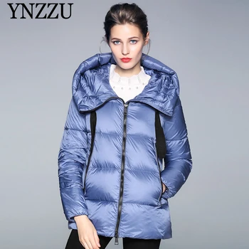 

2019 Winter Solid color Women down coat 90% White duck down Thick Warm Down jacket Hooded Long sleeve overcoat Chic YNZZU YO975