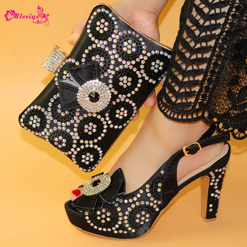 

High Quality 2019 Summer New Design Black Matching Shoes and Bag Set In Heels Matching Shoes and Bag Set for Italian Royal Party