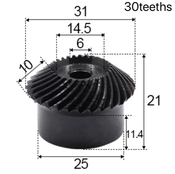 

2pcs 1Module 20/25/30Teeths inner hole:6mm 1:1 Precision Spiral Bevel Gear Carton Steel