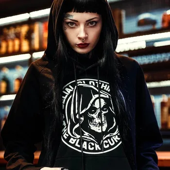 

Dark Star Evil Skull Letter Women Hoodies Casual Loose Lady Hooded Sweatshirt Tracksuit Autumn Lady Pullovers