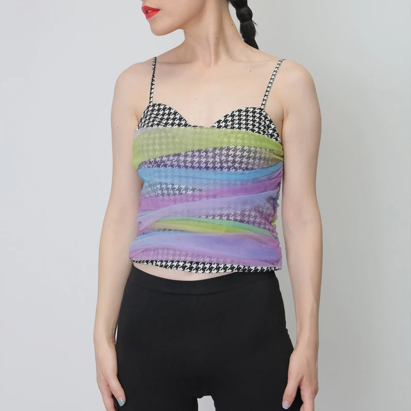 [EAM] Новинка, весенне-летние топы без рукавов с разноцветными сетчатыми пуговицами на бретельках, женские модные топы JY087
