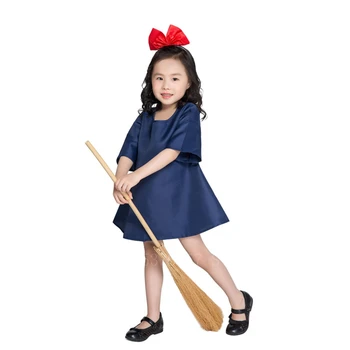 

Japanese Anime Child Costume Kiki Cosplay Navy Dress Girls Little Witch Qiqi Sets with Red Headband Halloween Costumes for Kids