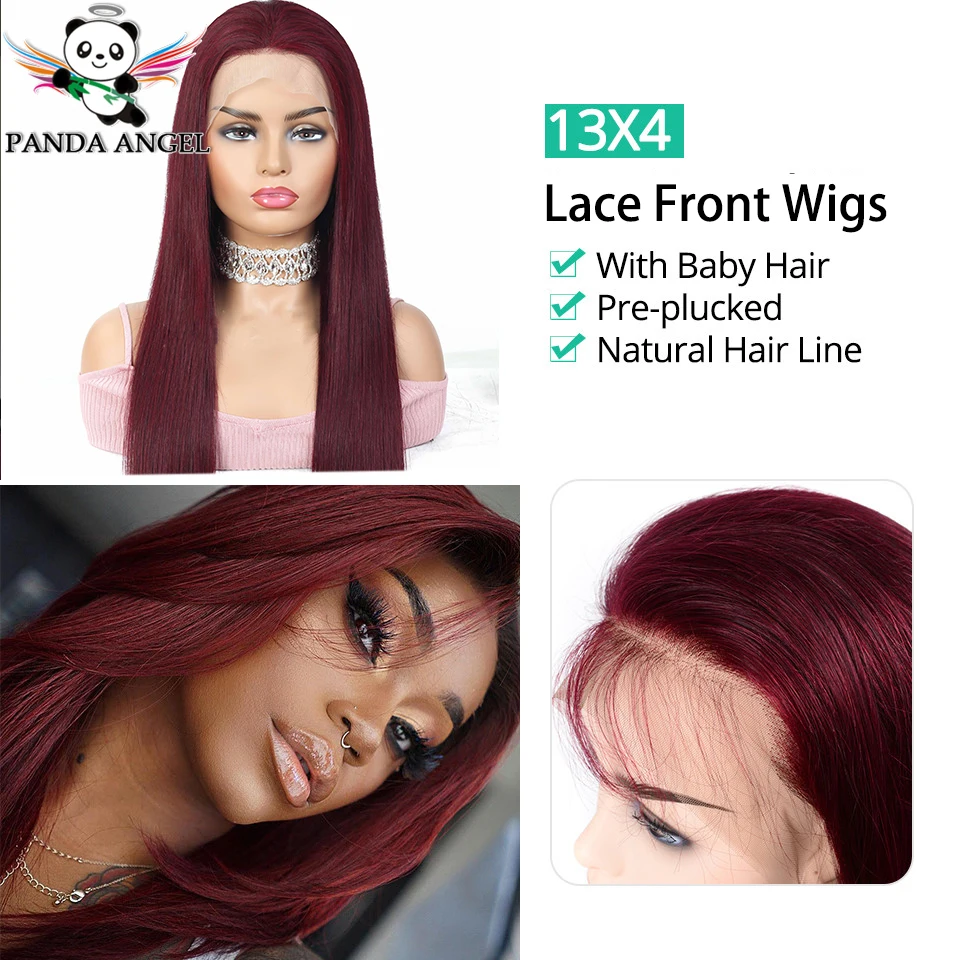 Panda 99J #27 #30 13x4 Lace Front Human Hair Wigs Remy Pre Plucked 150% Density Brazilian Burgundy Red Straight Lace Front Wigs