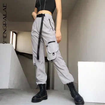 

SHENGPALAE 2020 Spring Vintage Patchwork Joggers Sweatpants Harajuku Woman Trousers Elastics Reflective High Waist Pants ZA2550
