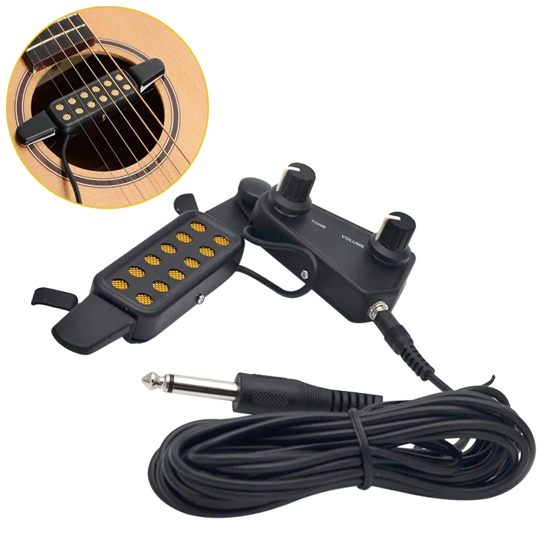 Магнитный датчик звукоснимателя с регулятором громкости звука аудио кабель Части гитары Акустическая гитара звуковое отверстие звукоснимателя